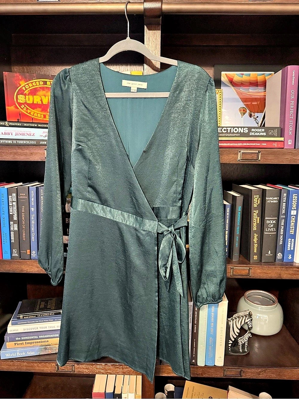 the good jane Green Wrap Midi Dress Size Medium Like New